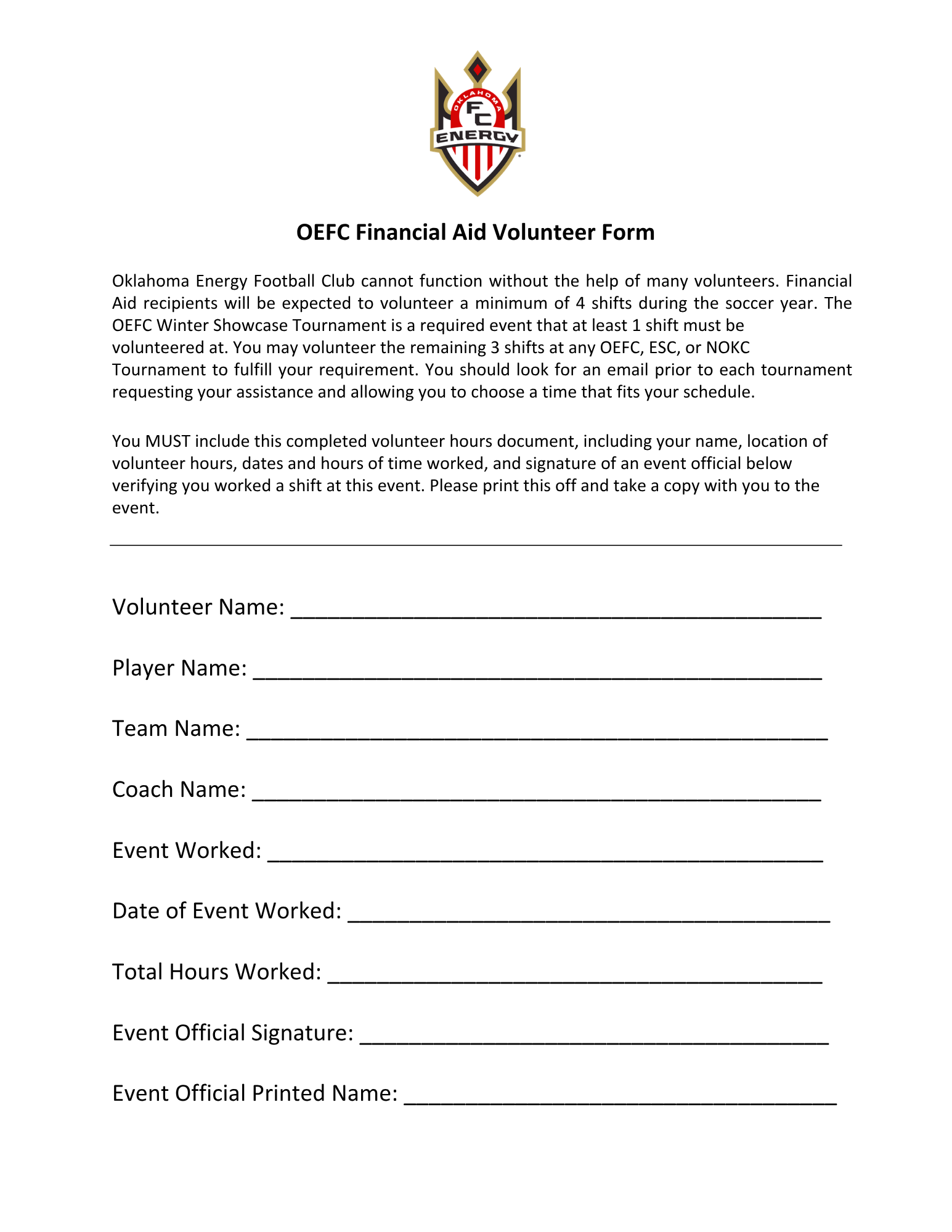 Forms OEFC Volunteer Form